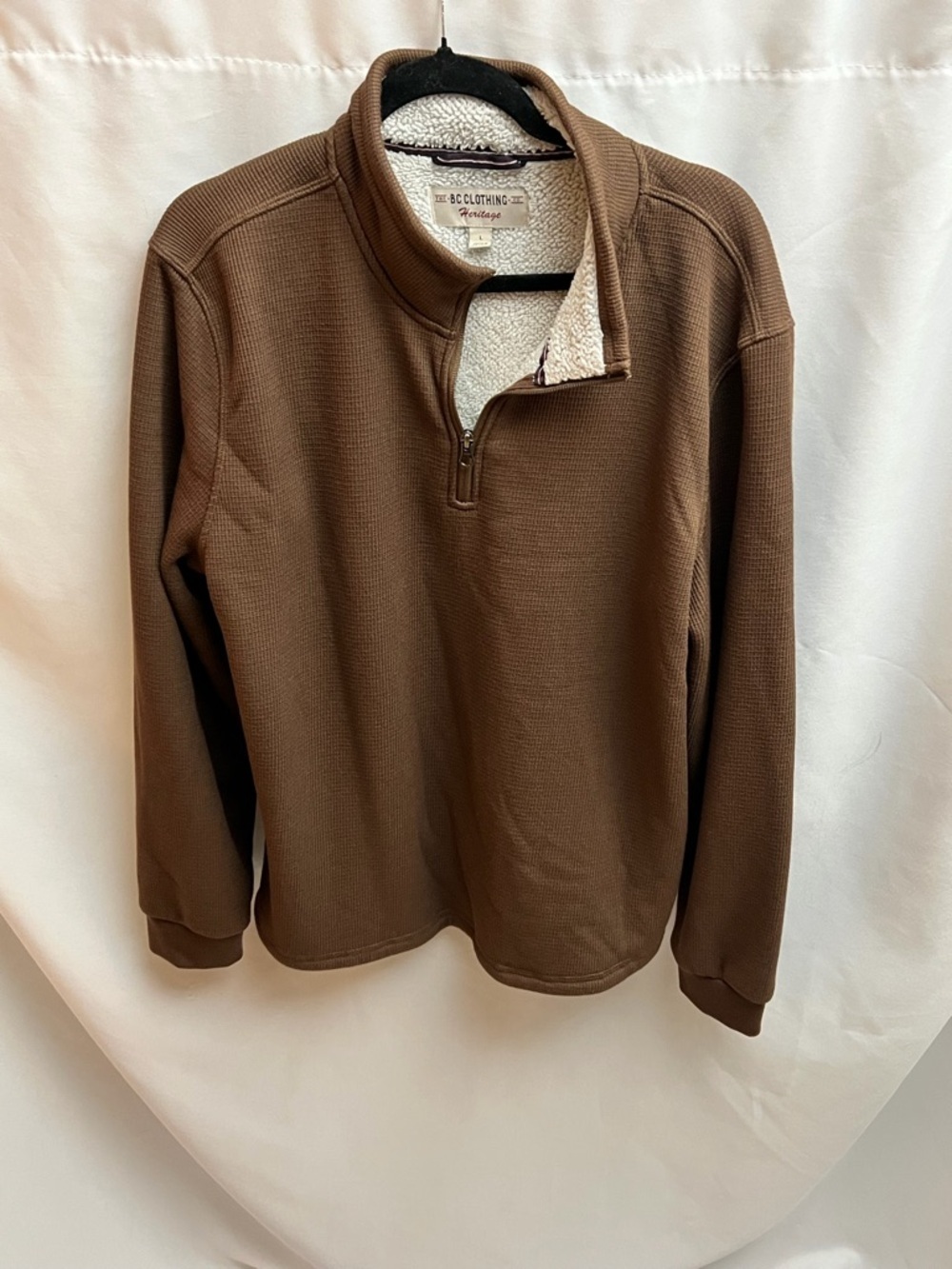 BC Clothing Sherpa Lined Quarter Zip Pullover Brown Thermal Fleece L
